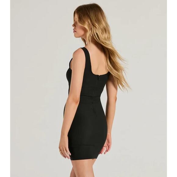 Y2K Coquette Black Bodycon Mini Dress with Pink Satin Ribbon Trim – Windsor Smal - Picture 3 of 12